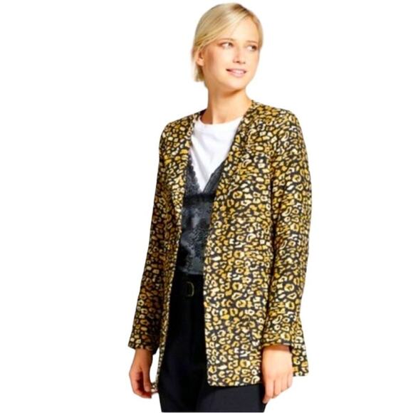 Who What Wear Animal Print Oversized Blazer NEW Black & Yellow/Gold Size Medium - Picture 1 of 8